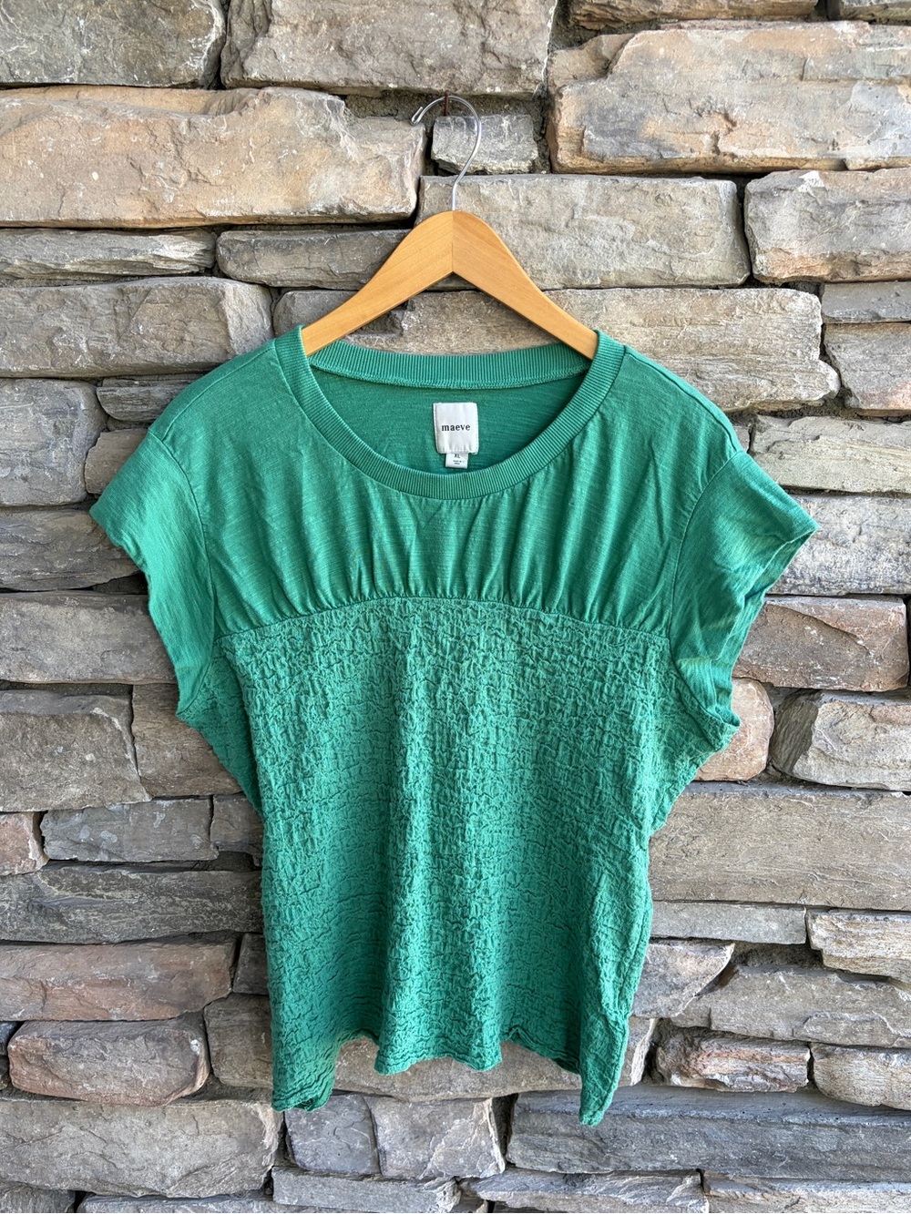 Anthropologie Maeve Green Short cap Sleeve Textured Knit Top size XL
